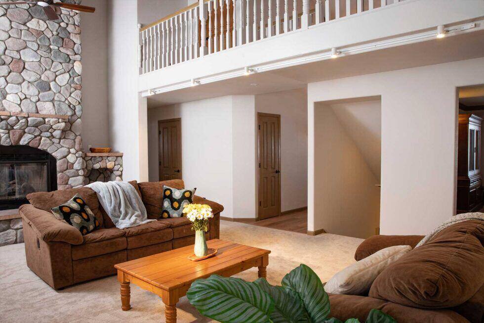 Iron King family room transformation — cozy, modern, connected living space