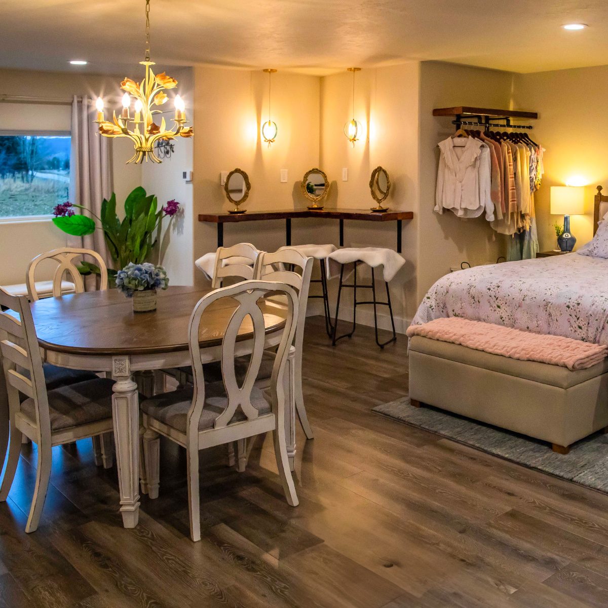 LePlatte's Pond loft after remodel — bright bridal suite